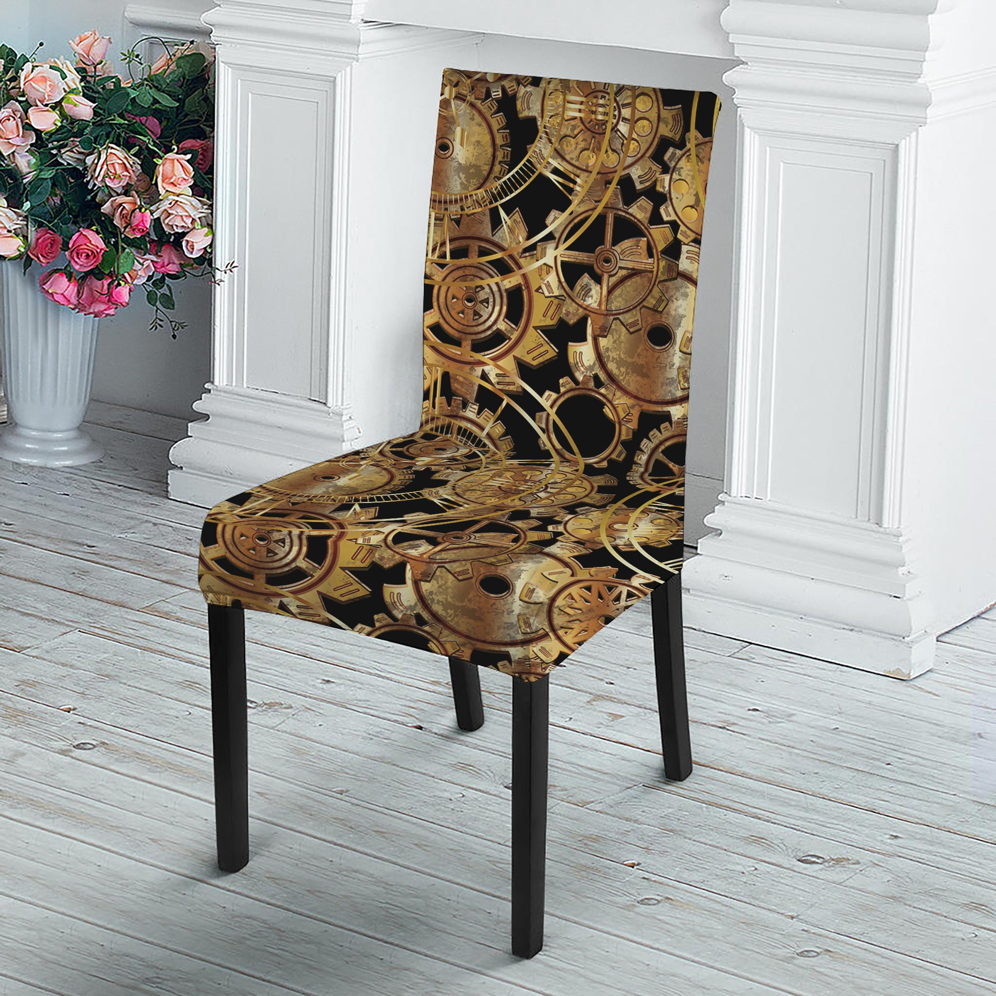 Steampunk Clock Gears Print Dining Chair Slipcover