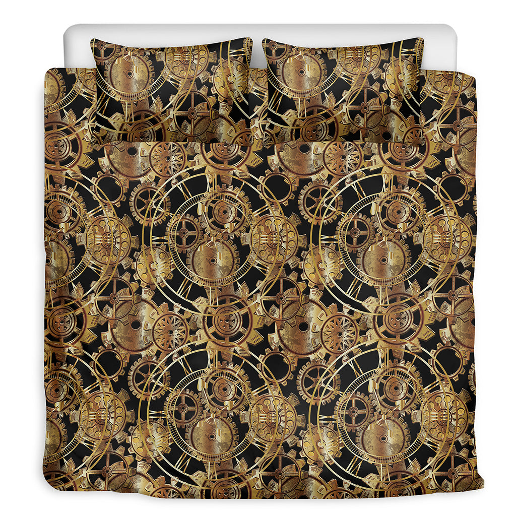 Steampunk Clock Gears Print Duvet Cover Bedding Set