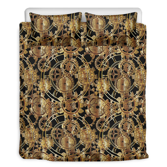 Steampunk Clock Gears Print Duvet Cover Bedding Set