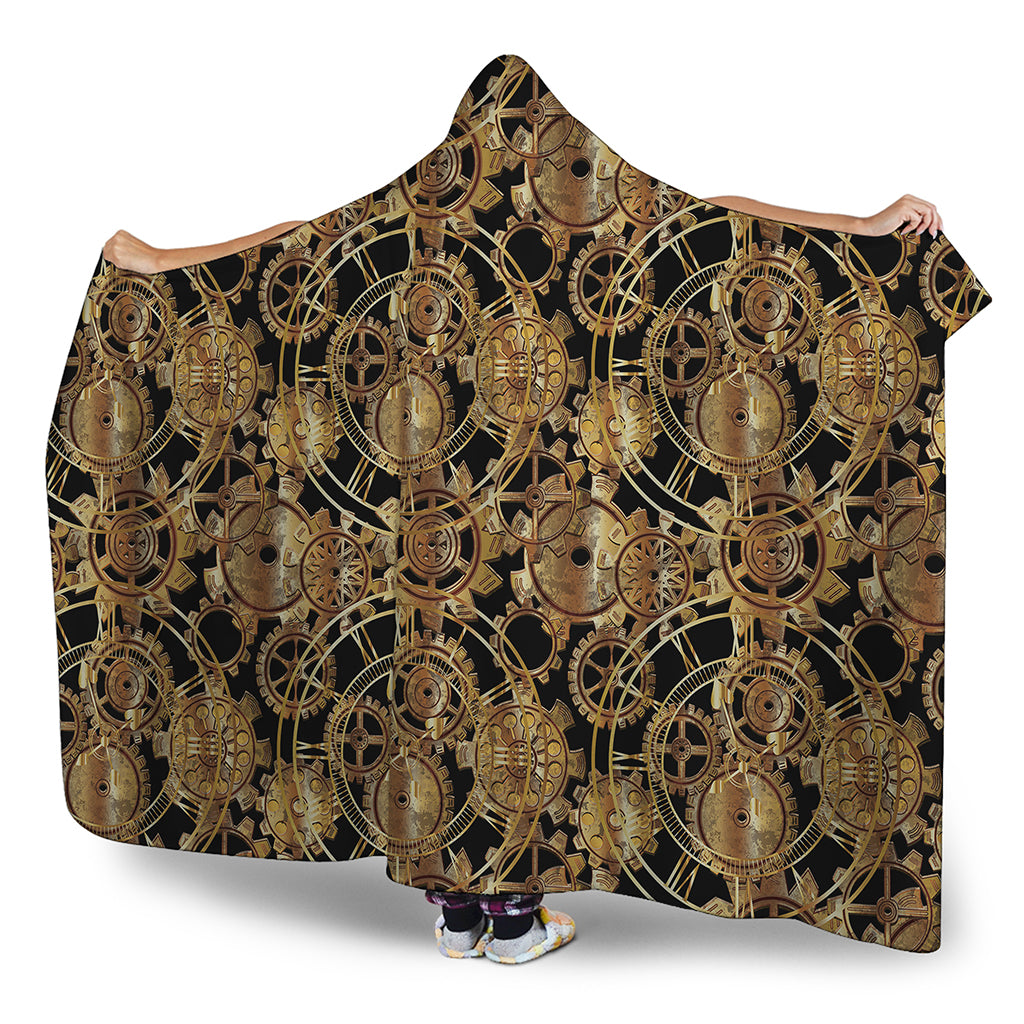 Steampunk Clock Gears Print Hooded Blanket