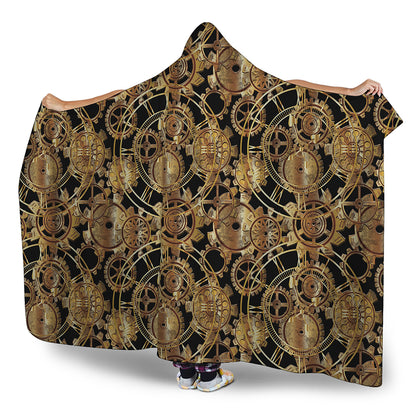Steampunk Clock Gears Print Hooded Blanket