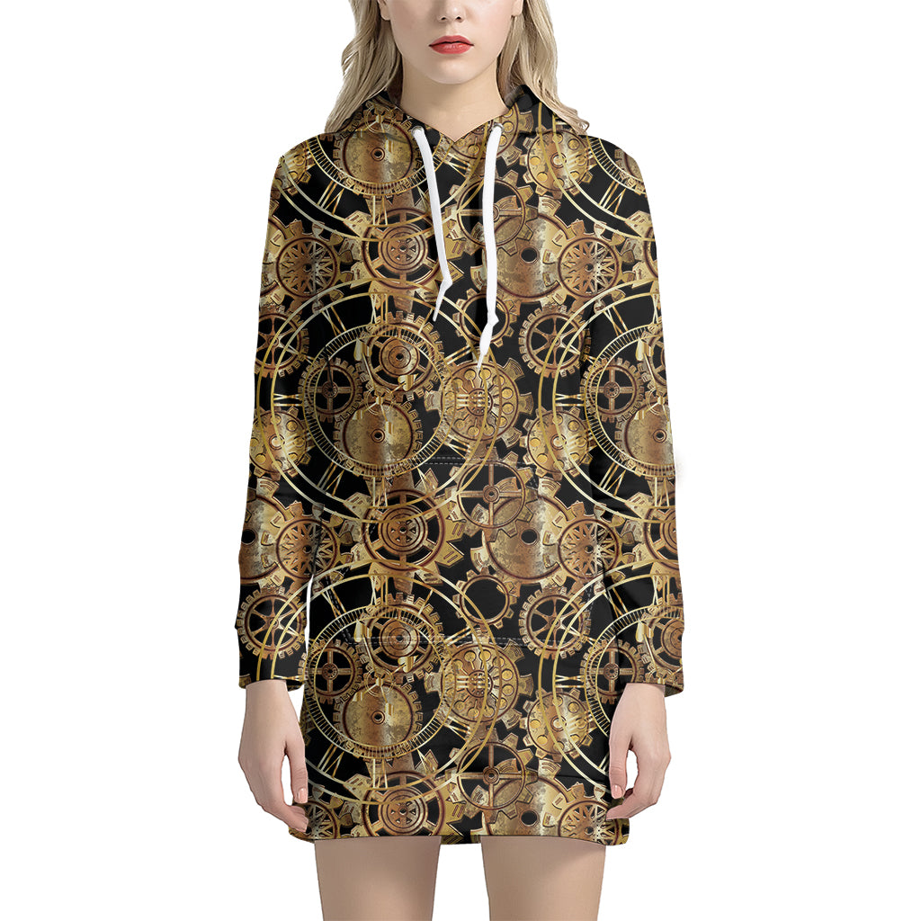 Steampunk Clock Gears Print Hoodie Dress