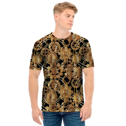 Steampunk Clock Gears Print Men's T-Shirt