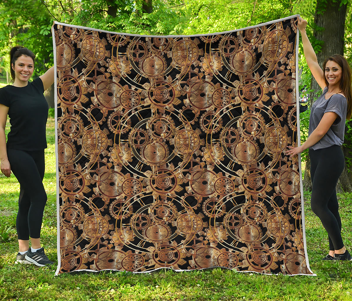 Steampunk Clock Gears Print Quilt