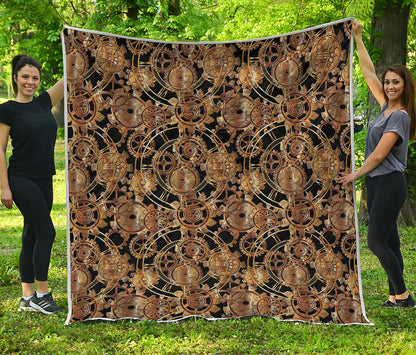 Steampunk Clock Gears Print Quilt