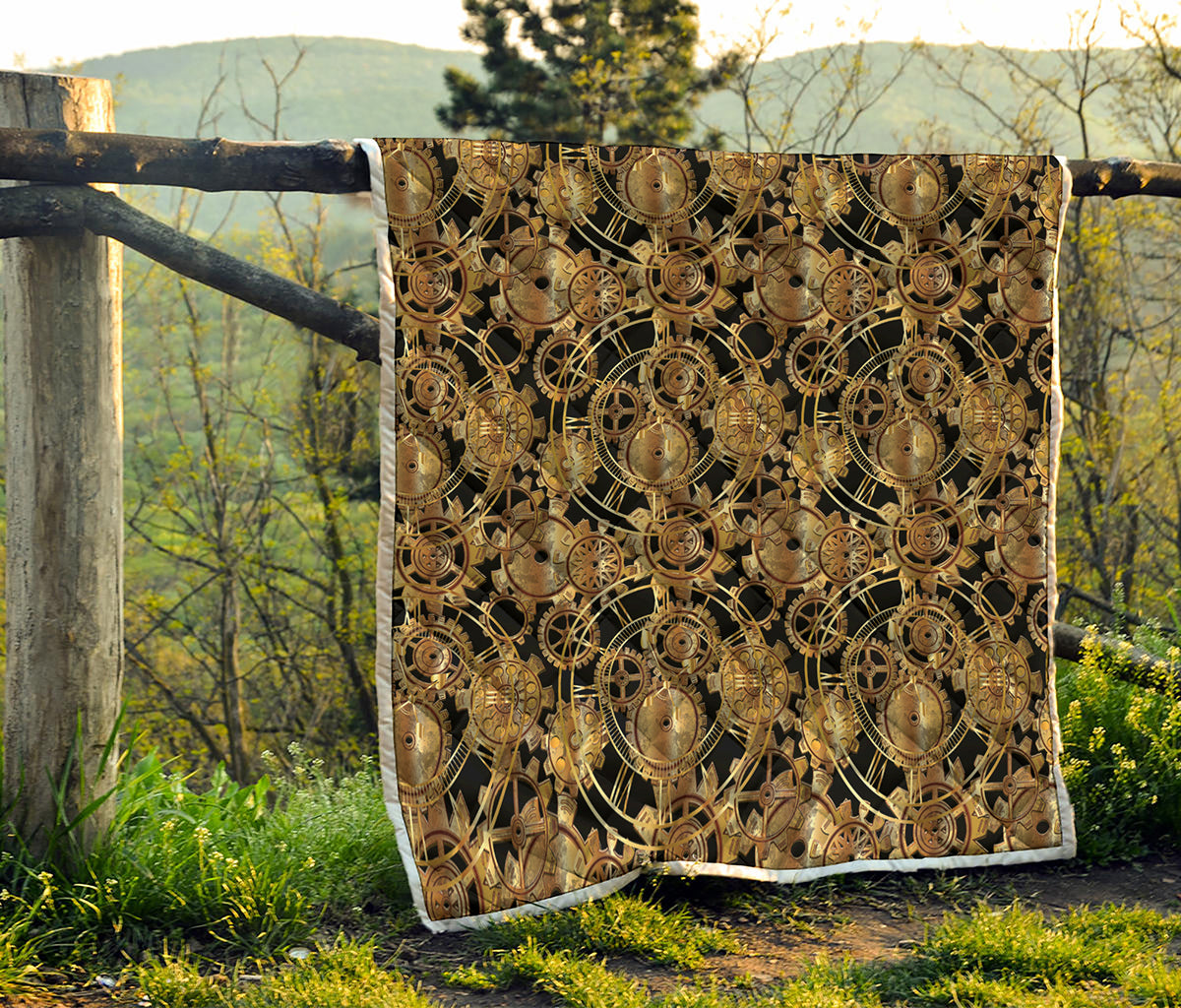 Steampunk Clock Gears Print Quilt