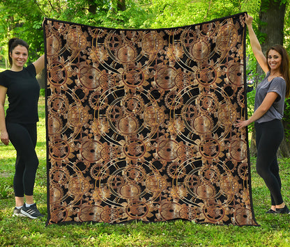Steampunk Clock Gears Print Quilt