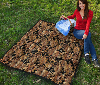 Steampunk Clock Gears Print Quilt