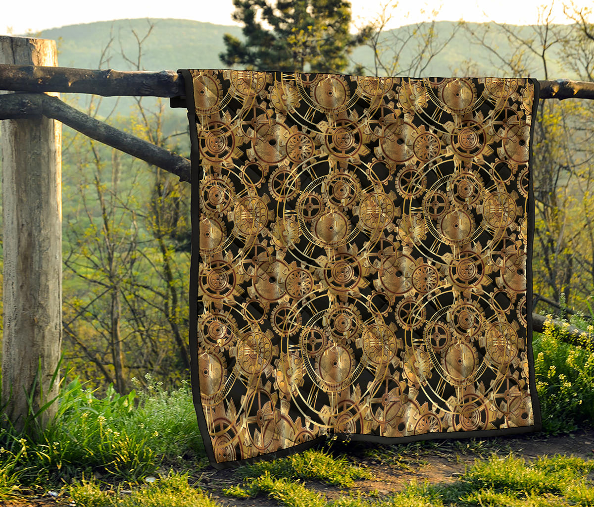 Steampunk Clock Gears Print Quilt