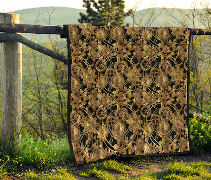 Steampunk Clock Gears Print Quilt