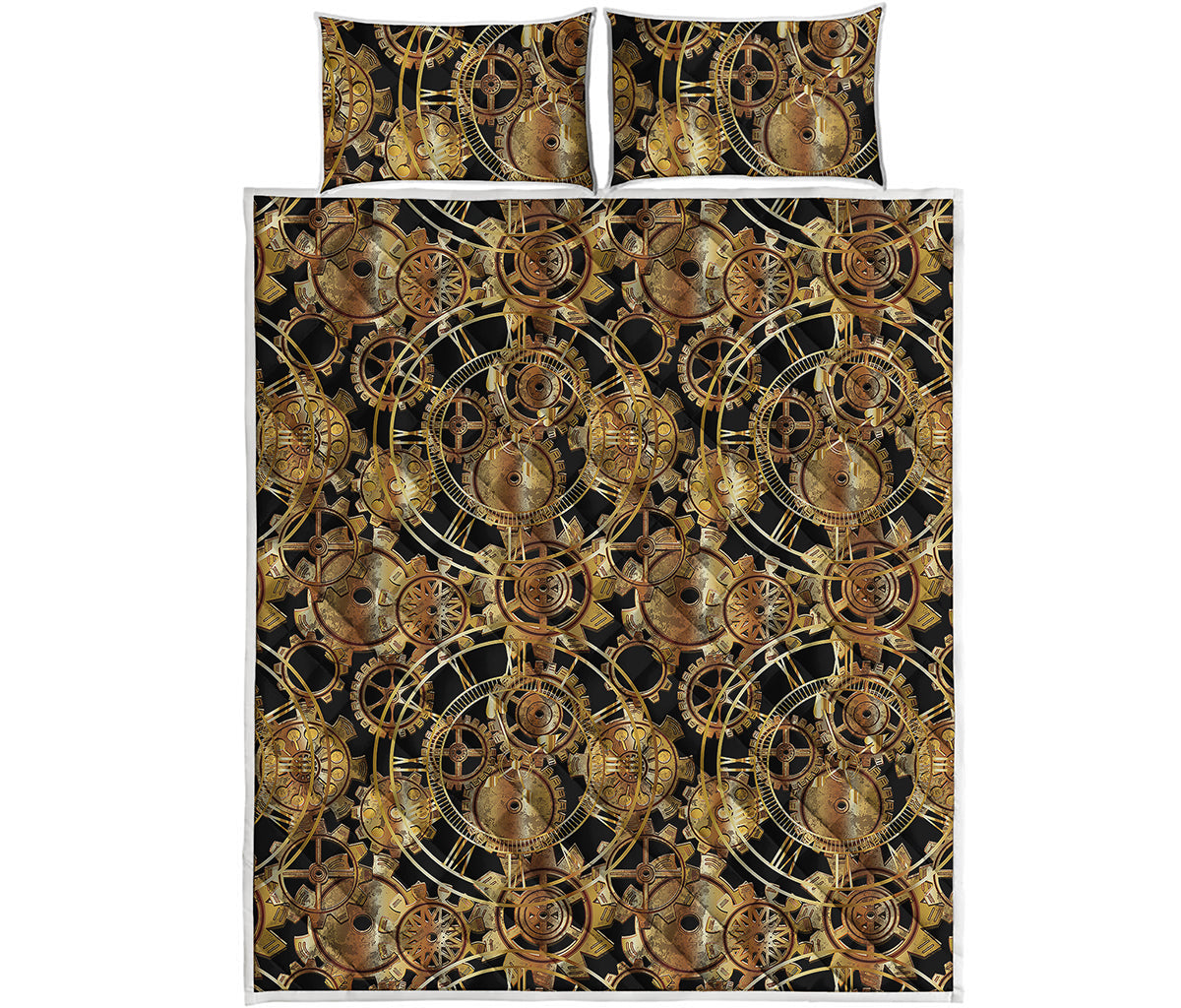 Steampunk Clock Gears Print Quilt Bed Set