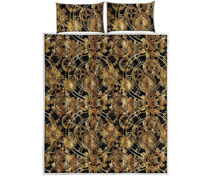 Steampunk Clock Gears Print Quilt Bed Set