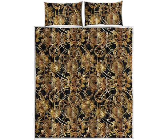 Steampunk Clock Gears Print Quilt Bed Set