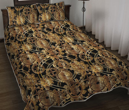 Steampunk Clock Gears Print Quilt Bed Set