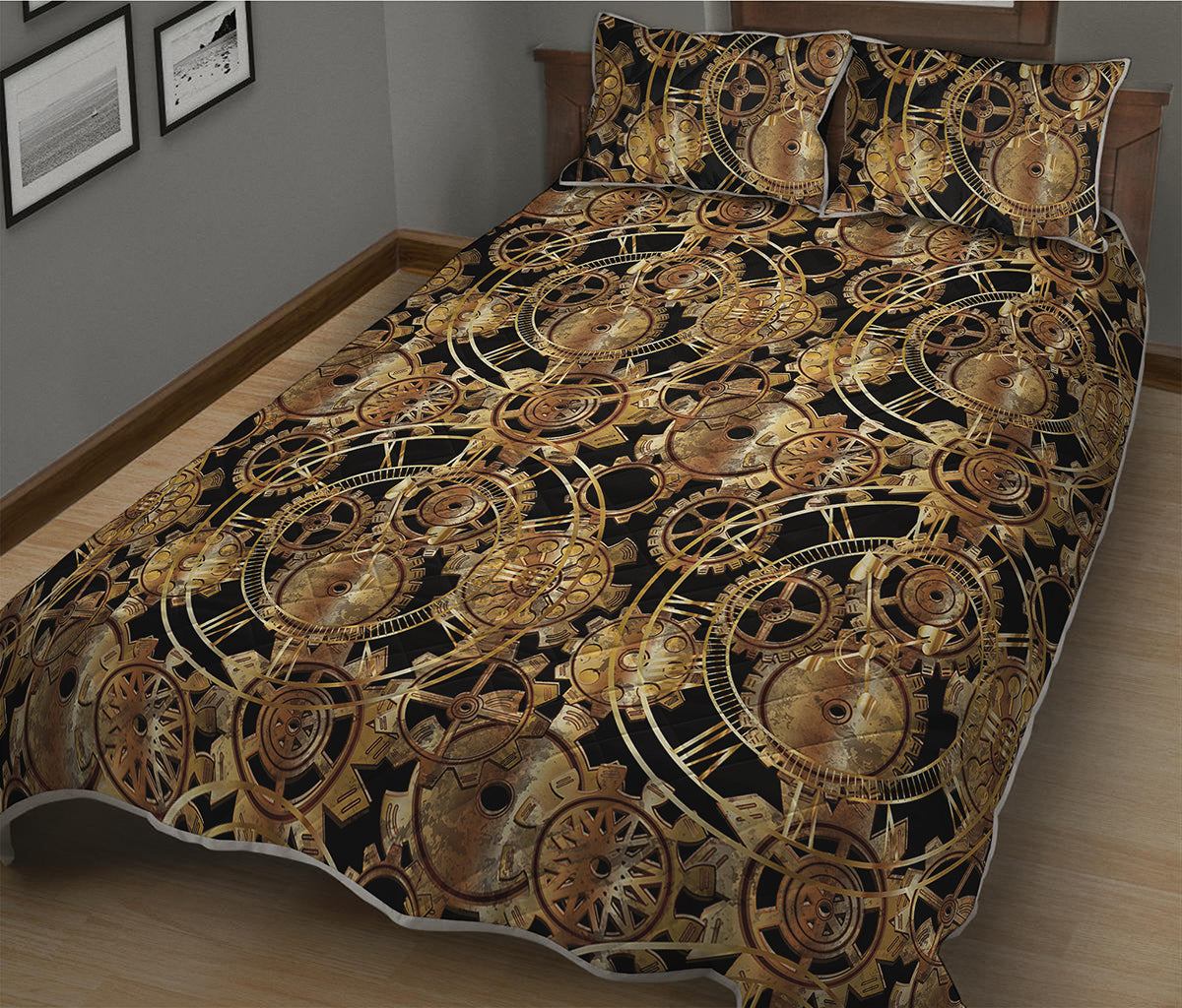 Steampunk Clock Gears Print Quilt Bed Set