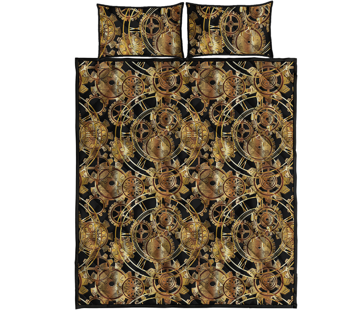 Steampunk Clock Gears Print Quilt Bed Set