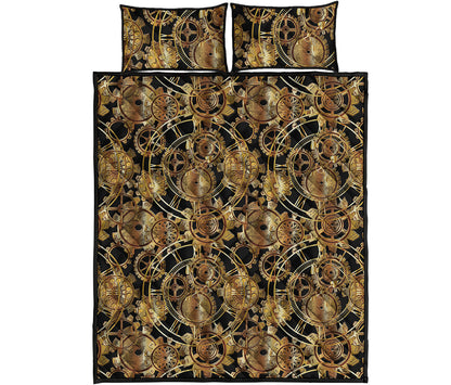 Steampunk Clock Gears Print Quilt Bed Set