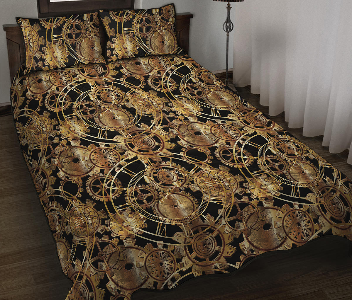 Steampunk Clock Gears Print Quilt Bed Set