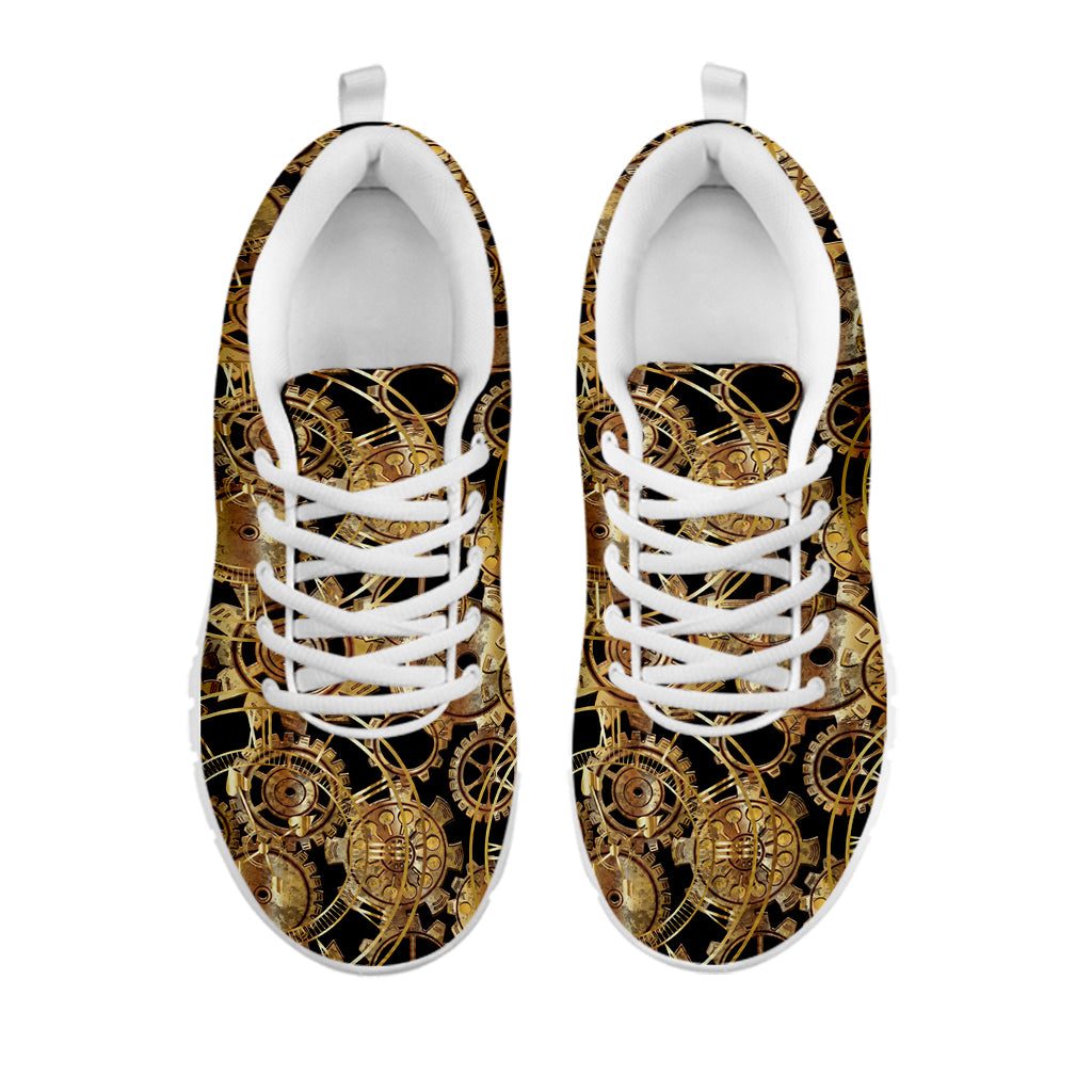 Steampunk Clock Gears Print White Sneakers