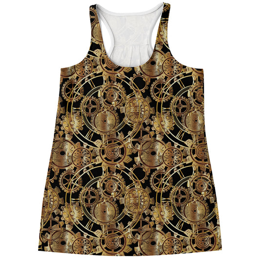 Steampunk Clock Gears Print Women's Racerback Tank Top