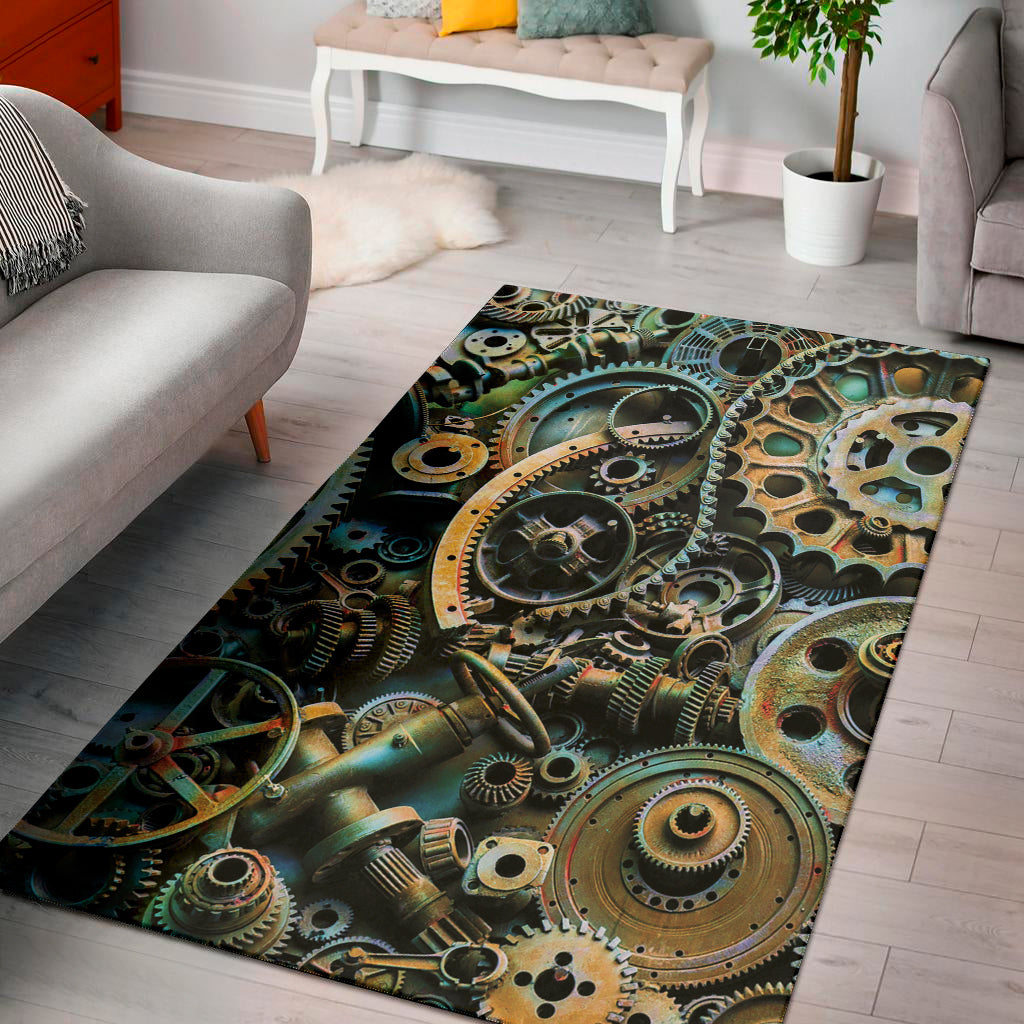 Steampunk Cogs And Gears Print Area Rug