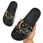 Steampunk Cogs And Gears Print Black Slide Sandals