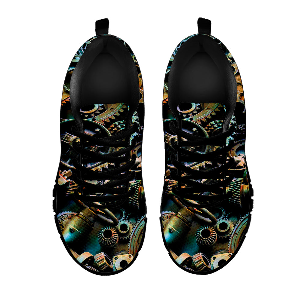 Steampunk Cogs And Gears Print Black Sneakers