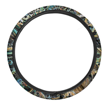 Steampunk Cogs And Gears Print Car Steering Wheel Cover