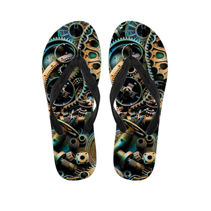 Steampunk Cogs And Gears Print Flip Flops