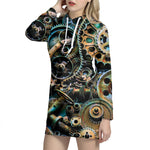 Steampunk Cogs And Gears Print Hoodie Dress