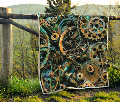 Steampunk Cogs And Gears Print Quilt