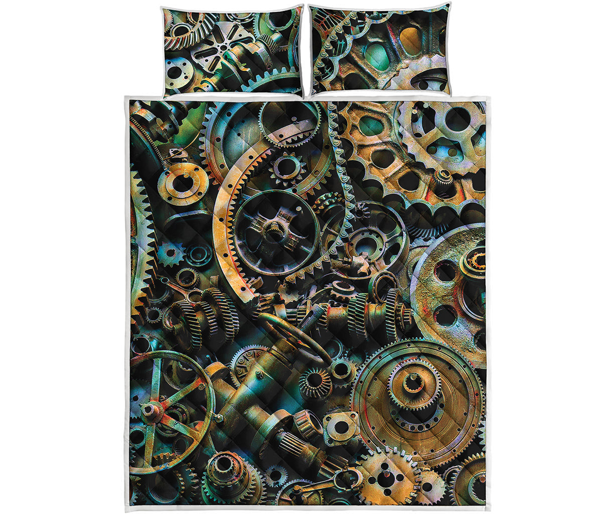 Steampunk Cogs And Gears Print Quilt Bed Set