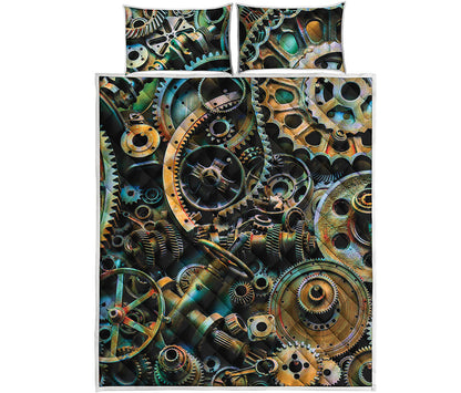 Steampunk Cogs And Gears Print Quilt Bed Set