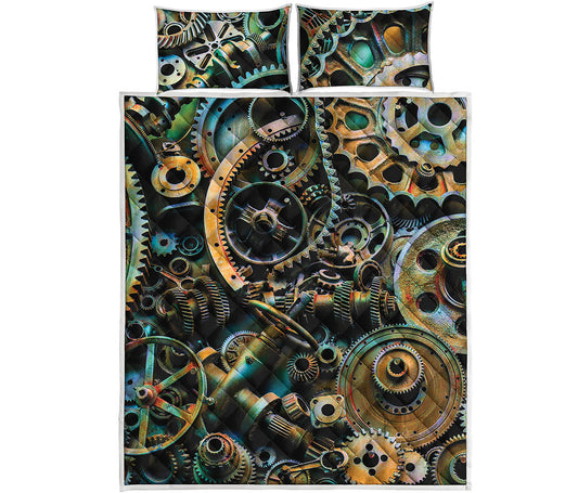 Steampunk Cogs And Gears Print Quilt Bed Set