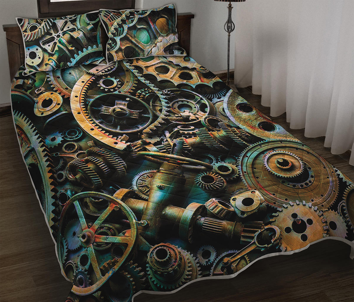 Steampunk Cogs And Gears Print Quilt Bed Set