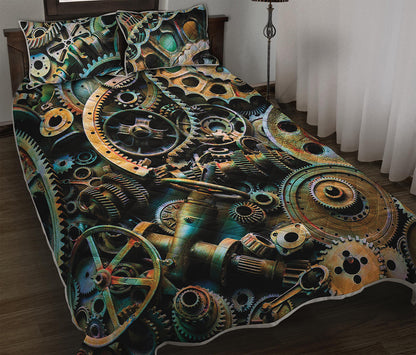 Steampunk Cogs And Gears Print Quilt Bed Set