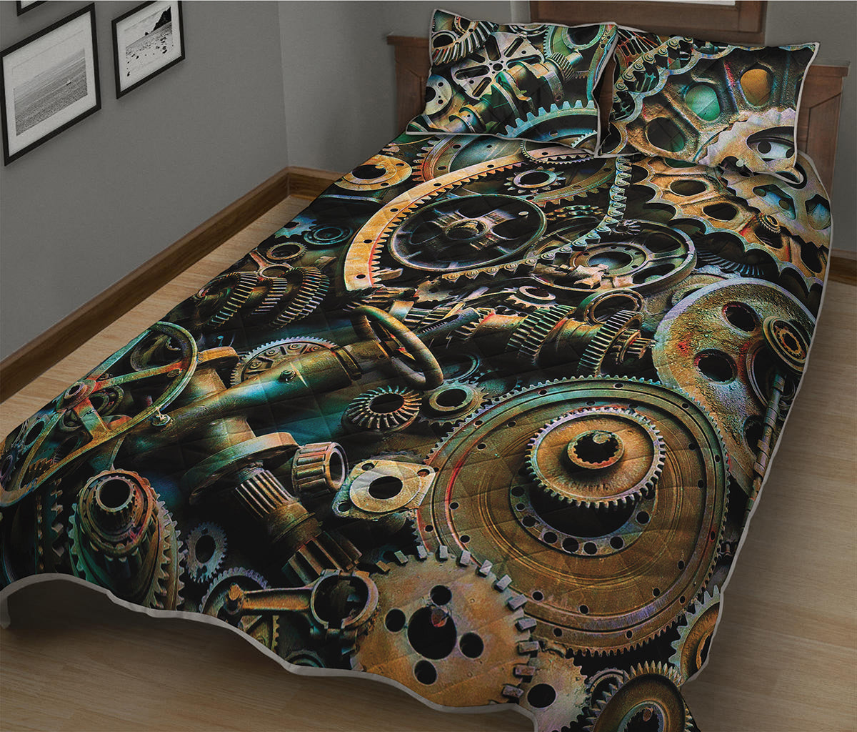 Steampunk Cogs And Gears Print Quilt Bed Set