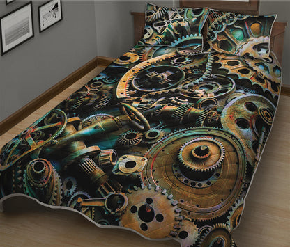 Steampunk Cogs And Gears Print Quilt Bed Set