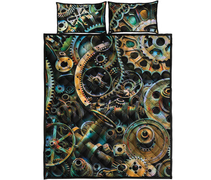 Steampunk Cogs And Gears Print Quilt Bed Set
