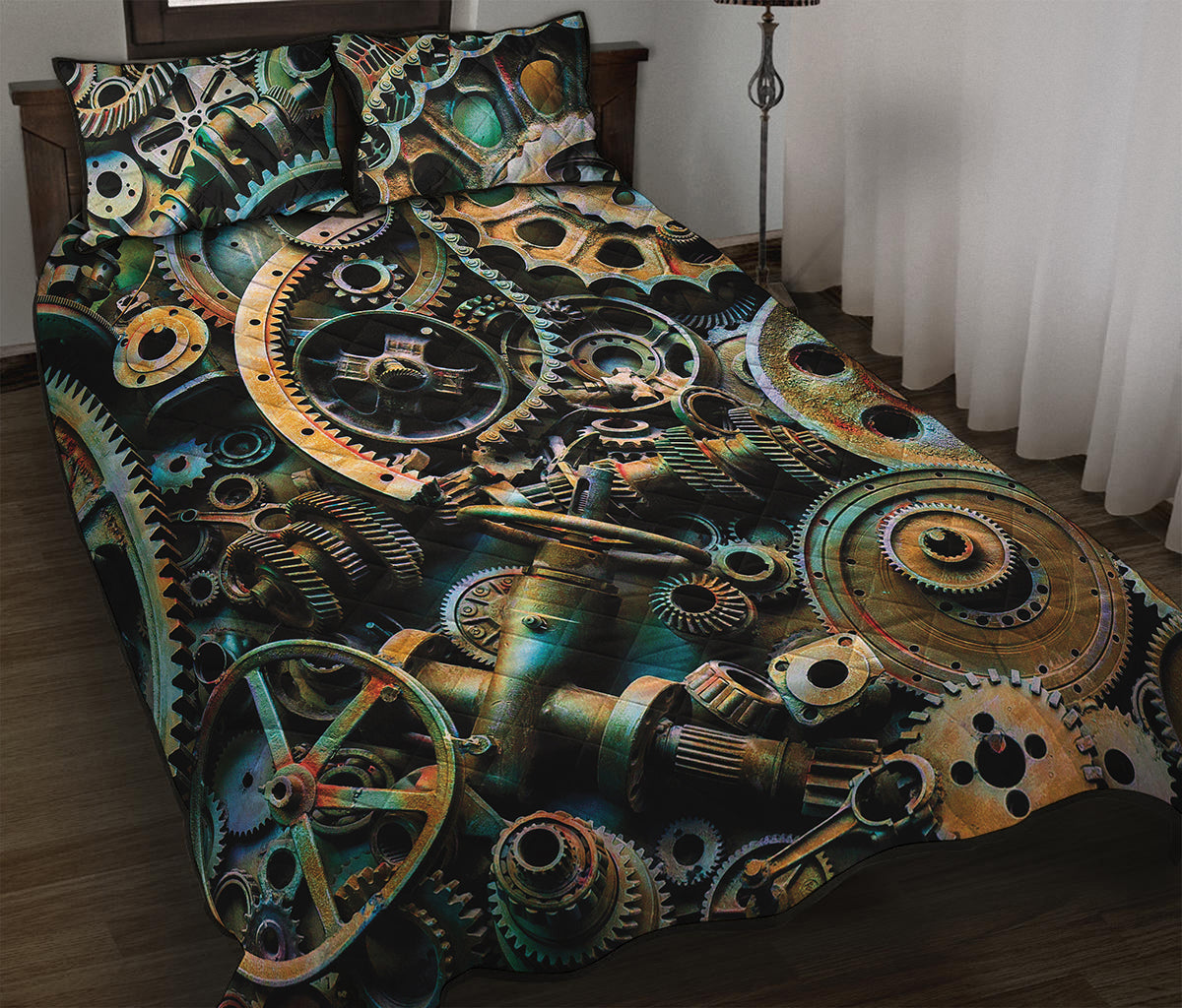 Steampunk Cogs And Gears Print Quilt Bed Set