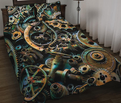 Steampunk Cogs And Gears Print Quilt Bed Set