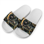 Steampunk Cogs And Gears Print White Slide Sandals