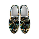 Steampunk Cogs And Gears Print White Slip On Shoes