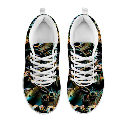 Steampunk Cogs And Gears Print White Sneakers