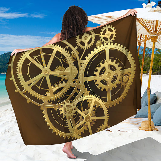 Steampunk Cogwheels Print Beach Sarong Wrap