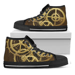 Steampunk Cogwheels Print Black High Top Shoes