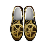 Steampunk Cogwheels Print Black Slip On Shoes