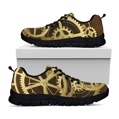 Steampunk Cogwheels Print Black Sneakers