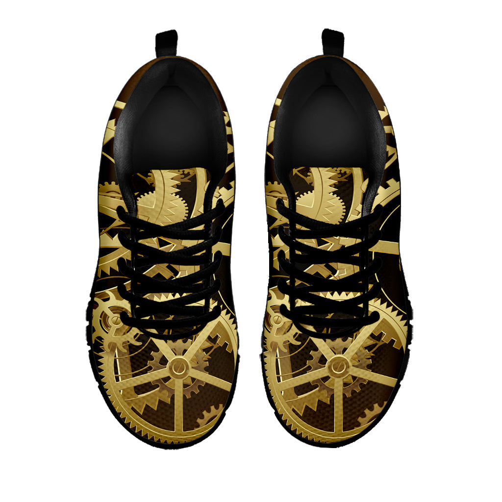 Steampunk Cogwheels Print Black Sneakers