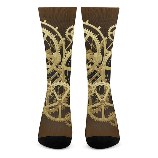 Steampunk Cogwheels Print Crew Socks